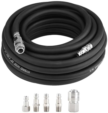 Flexible Rubber Pneumatic Air Hose Kit Heavy Duty 15M with Quick Release Fitting for Car Tyre Inflation and Compressor Accessories