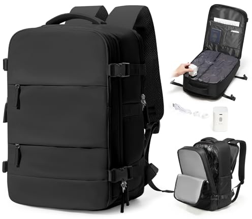 bergsalz Sac a Dos Voyage Cabine Avion Sous Vide Avec Pompe Bagage Cabine 45x36x20 Easyjet Sac a Dos Compression Sous Vide Easyjet 45x36x20 Avion Voyage Homme Femme Noir