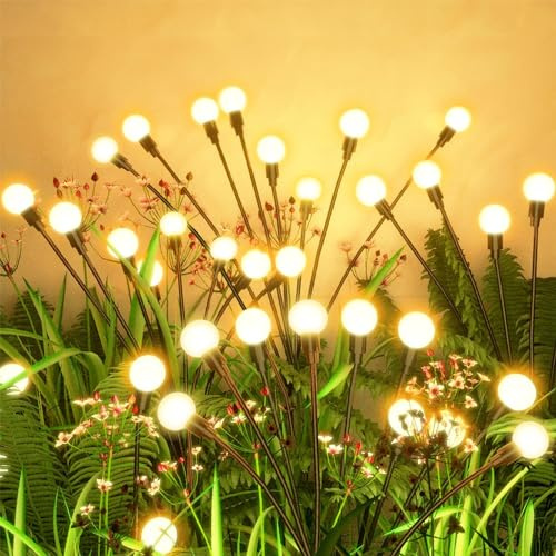MUSUNIA Solarlampen für Außen Garten Glühwürmchen Gartenlichter Kontinuierlich 4 Stück Swinging Solar Pathway Lights 8 LED Solarleuchten für Garten für Fußweg Yard Balkon Dekoration（Warmweiß）