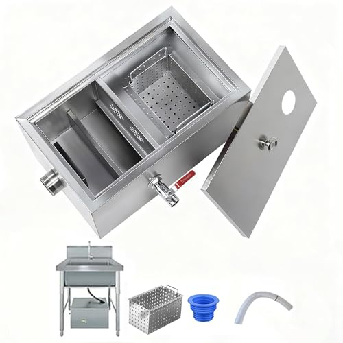 FQWYNMZ Intercepteur à Graisse, Bac à Graisse Restaurant，Bac à Graisse en Acier Inoxydable avec Déflecteurs Amovibles，Séparateur Huile-Eau sous Évier pour Restaurant Usine Maison Cuisine(35x25x23cm)