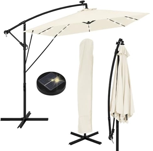 ML-Design Ampelschirm Ø330 cm rechteckig mit/ohne LED, Alu Sonnenschirm mit Kurbel, Gartenschirm UV50+ Sonnenschutz & wasserabweisend, Marktschirm 360° drehbar, Terrassenschirm mit Abdeckung & Ständer