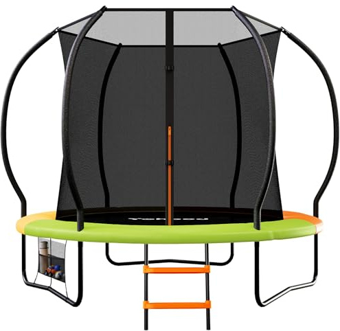 Yohood Outdoor Trampoline, 7.5ft/10ft/12ft Heavy Duty Garden Trampoline with Safety Net, Non-Slip Ladder & Shoe Organiser, Anti-Rust Coated Galvanized Frame, Suitable for Toddlers and Adults(7.5ft)