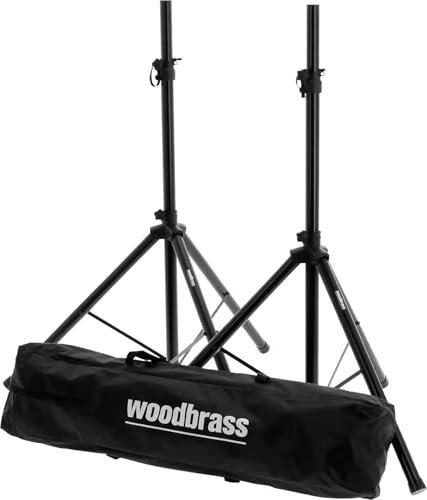WOODBRASS SS50 Pied d’Enceinte Set de 2 Pieds d’Enceinte Sono avec Housse - Stands Haut‑Parleur Ajustables 115‑183,5 cm, Acier Noir Standard 35 mm, Charge 50 kg, Transport Facile