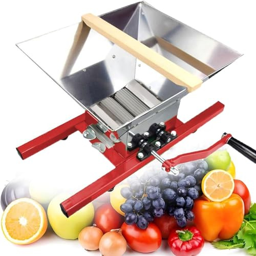 Professioneller Obstzerkleinerer für die Weinherstellung, 7 l, manuelle Mühle mit robuster Walze, Edelstahl-Scratter für Äpfel, Trauben und harte Früchte, Trauben