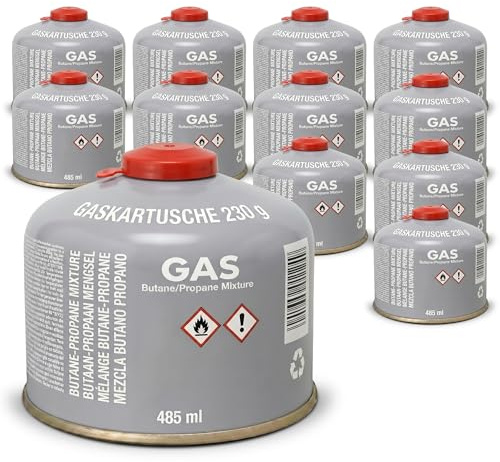 EVOCAMP Gaskartusche 230g, Schraubkartusche EN 417 für Campingkocher, Gasbrenner, Gasgrill, 7/16 Eurogewinde, Butan-Propan-Mischung, Sichere Kartusche mit Schraubventil