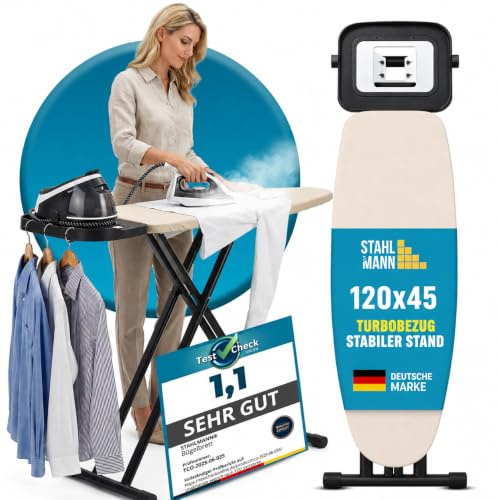 STAHLMANN® Premium Bügelbrett für Dampfbügelstation [120 × 45 cm]