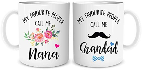 His and Hers Couples Gift Coffee Mug Set Favourite People Call Me Nana & Grandad Gift for Mum Dad Grandparents Birthday Xmas Set WSDMUG1339
