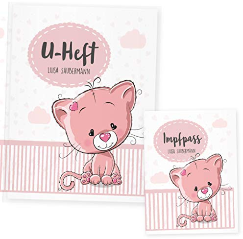 U Heft Hülle Tiere, Uheft Hülle und Impfpass Hülle Set, (Uheft Set personalisiert, Katze)