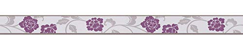 Tapetenbordüre Blumentapete florale Tapete Tapetenbordüre 282026 28202-6 A.S. Création Only Borders 9 | Grau Violett/Lila | Rolle (5,00 x 0,05 m) = 0,25 m²