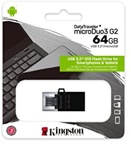 Kingston DataTraveler microDuo3 G2 - DTDUO3G2/64 GB microUSB and USB Type-A Flash Drive for Android OTG, Black