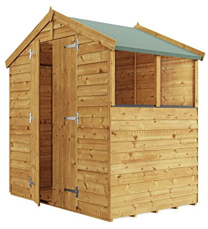 BillyOh Keeper Overlap Garden Shed with Floor | Wooden Garden Storage Shed with Apex Roof & Felt Included | Windowed or Windowless- Multiple Sizes (4x6 Windowed)
