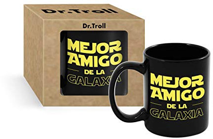Dr. Troll Taza mug con el Texto Mejor Amigo de la Galaxia. Taza Estilo Friki para Amigos Fans de Star Wars. Color Amarillo y Negro