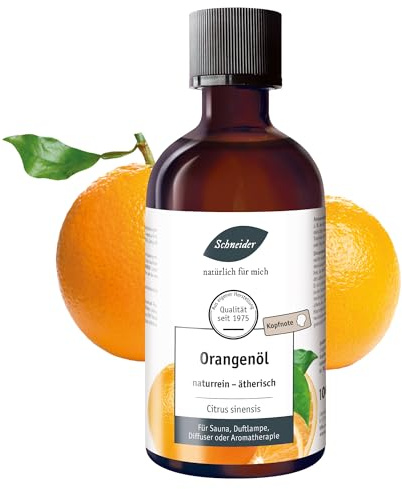 Saunabedarf Schneider Ätherisches Öl - Orange - natürlicher Raumduft, Beruhigend & Belebend - Massage, Sauna & Diffuser, 100ml