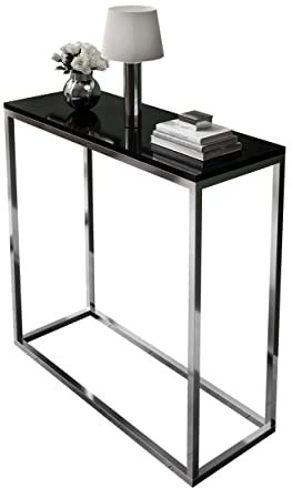 lukmebel Modean II Console de Coiffeuse Blanc Brillant et Noir 100 cm
