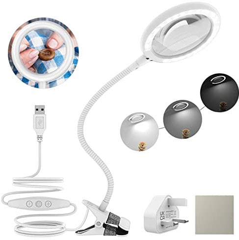 Magnifying Lamp with Light,Clip Magnigying Glass with Light and Stand,Handsfree Magnifier with Clamp for Craft Reading Sewing Hobbies Handicrafts