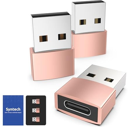 Syntech USB C-Buchse zu USB-Stecker Adapter (3er-Pack) USB C Auf USB A Konverter Kompatibel mit iPad Mini 6 / iPad Pro 2020, iPhone 16/15/14/13 Pro Max, Apple Watch Series 10, Galaxy S20 usw, Roségold