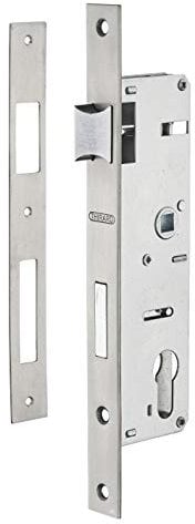 THIRARD - Boîtier de Serrure Encastrable à Cylindre pour Menuiserie Métallique - Axe 32 mm - Bouts Carrés - Zingué - Coffre Acier - Têtière Inox - Demi-Tour Réversible - Pêne Alliage Nickelé - Gris