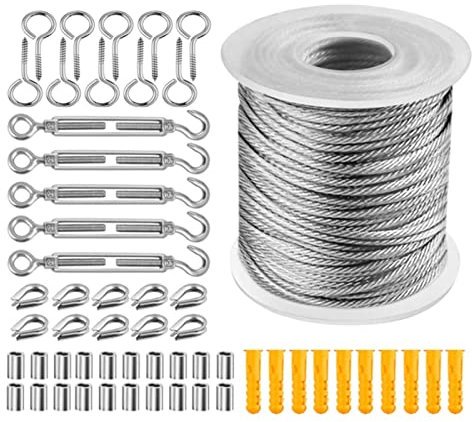 Edelstahl Drahtseil Set 30M,Drahtseil 2mm Edelstahl,Drahtseil Rankhilfe Set Mit Pvc Ummantelt,Stahlseil mit ösen,M5 Seilspanner Edelstahl Spannschloss für WäScheleine,Kletterpflanzen,Gardinen seil