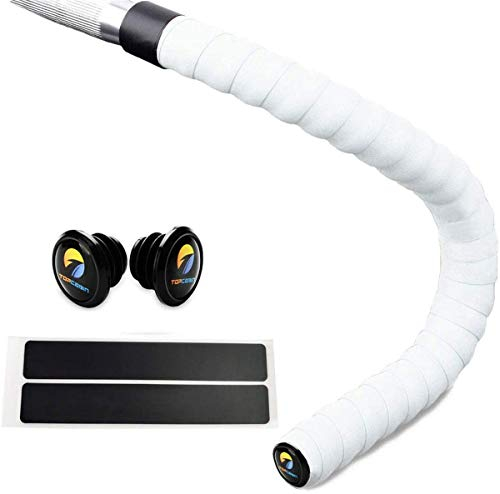 TOPCABIN Fahrrad Lenkerbänder,2 Rollen Comfort Lenkerband für Citybike Road Bike Lenker Band Bike Lenkerband mit Bar Plugs (Weiß 001)