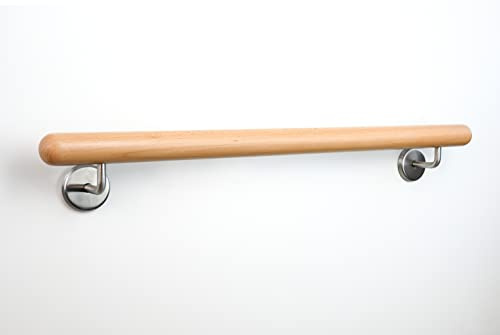 Holz-Handlauf Set mit halbrunden Abschlüssen und Haltern 50-290 cm am Stück (Buche, 270 cm)