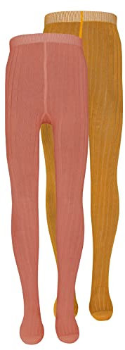 EWERS 2er-Pack Baby- & Kinderstrumpfhosen gerippt, Doppelpack Strumpfhosen aus Baumwolle für Jungen und Mädchen, MADE IN GERMANY, Rot/Gelb, Größe 122-128