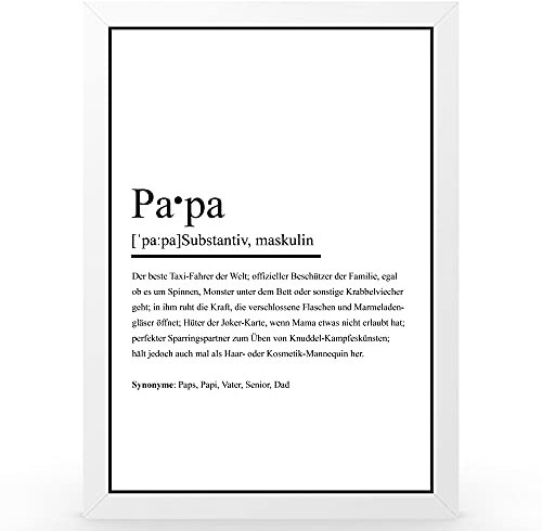 Urhome DIN A3 Kunstdruck Definition Papa inkl. Rahmen Weiß - Worterklärung wie im Duden Lexikon als Wanddeko Spruch-Poster Deko Wandbild mit Spruch gerahmt für Wohnung Familie Geschenk