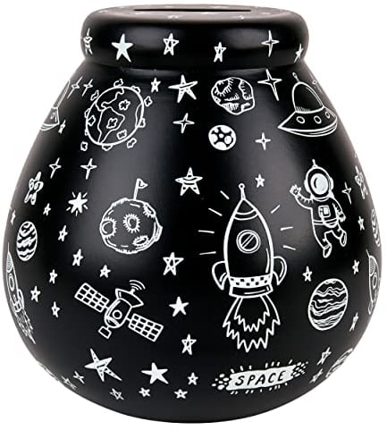 Pot of Dreams Hand Painted Space Save And Smash Handcrafted White & Black Color Ceramic Money Box Piggy Bank | Perfect Decorative Gift and Saving for Holidays & family Vacation