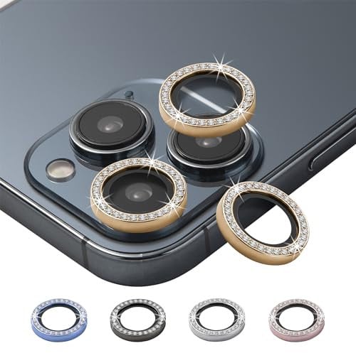 BISLINKS Bling Diamond Camera Lens Ring Cover Protector Tempered Glass Gold Compatible With iPhone 13 Pro Max