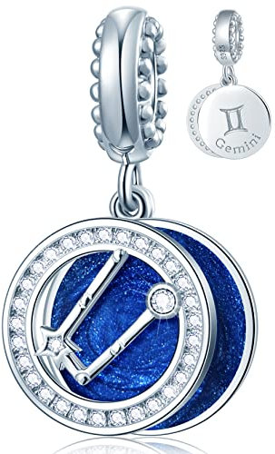 Gemini Zodiac Sign Charms for Pandora Charm Bracelets - 925 Sterling Silver Necklace Pendants, 12 Constellation/Horoscope Star Dangling Birthstone Beads, Birthday Gifts Women/Men/Girls/Boys.