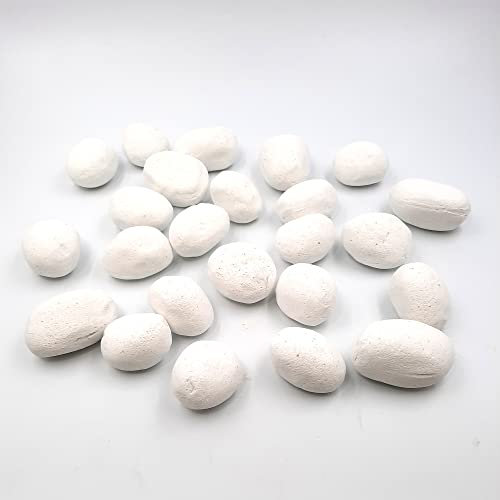 NORBE| Kit Pietre Ceramica Caminetto a Bioetanolo| Decori per Biocamino | Sassi per camino al Bioetanolo| Decori in gesso ignifughi | Confezione da 24 pezzi (Bianco)
