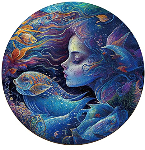 Blumuze Holzpuzzle Erwachsene, Fische Holzpuzzle Einzigartige Tierform Puzzleteile, Zwölf Sternbilder Holzpuzzles, Konstellations Puzzle Holz Erwachsene mit Geschenkbox aus Holz 343 Stück-L-35 * 35cm