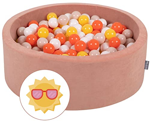 KiddyMoon Bällebad Bällepool Mit Bunten Bällen 90X30cm/200 Bälle ∅ 7Cm Für Babys Kinder Rund, Sommer:Gelb/Orange/Pastellbeige/Weiß