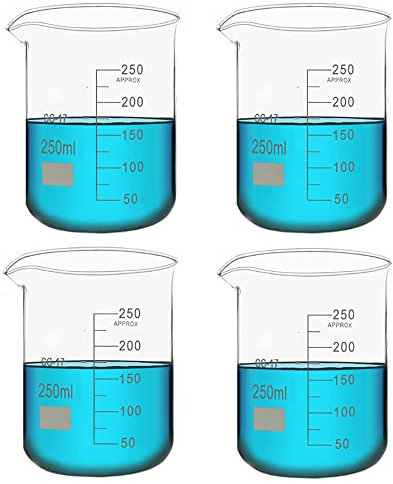 Vasos de precipitados de vidrio de 4 piezas, (100 ml / 150 ml / 200 ml / 250 ml / 300 ml / 400 ml / 500 ml) Vaso de laboratorio de borosilicato transparente, vasos de medición de vidrio con graduaci