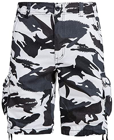 Susenstone Cargo Shorts en Coton Camouflage Bermuda Pantacourt Casual Multi Poches Loisirs 1/2 Short Eté Hommes Short de Sport Court Pantalon De Plage Travail Vacances Randonnée Sécurité XL Blanc