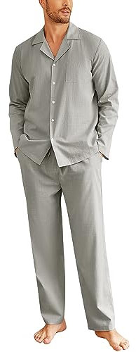 Ekouaer Pigiama Uomo Invernale in Cotone Pigiami Due Pezzi Manica Lunga Pantaloni Pigiama da Notte con Bottoni, Grigio, XL
