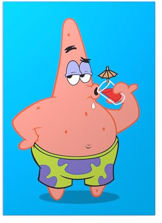 Displate Offiziell SpongeBob MetallPoster Magnetische Befestigung Inklusive Lizenziert Bilder Hochwertiges Poster Patrick Drinking 67.5 cm x 48 cm