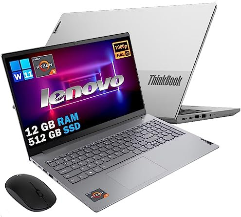 Lenovo THINKBOOK Alluminio,Tastiera Retroilluminata, Carica USB C, Fingerprint,Pc portatile laptop, FHD 15,6, CPU AMD Ryzen 5, ram 12Gb, SSD 512GB, WINDOWS 11 pro, MOUSE OMAGGIO