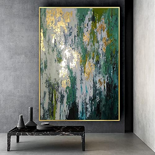 HOLEILUCK Blattgold-Panel, Wandkunst, Dekor, Gemälde für Zuhause, Deko, Bild, zeitgenössische Wandkunst, XXL, vertikal gerahmte Wandkunst, 95 x 120 cm/37 x 47 Zoll, mit goldenem Rahmen