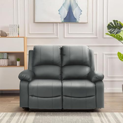 Comfy Living Luxury Reclining Leather Sofa Set In A Variety Of Colours- 3 Piece, 2 Piece, Armchair (2 Seat Only, Dark Grey)