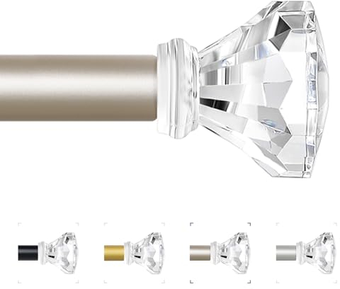 TVWOO Dekorative Kristall-Gardinenstangen, 45,7 bis 114,7 cm, Champagnerfarben, goldfarben, strapazierfähig, verstellbare Fenstervorhänge für Wohnzimmer, Schlafzimmer, moderne Gardinenstange aus Acryl