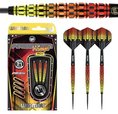 WINMAU Firestorm Flame 21 Gramm Professionelles Wolfram-Dart-Set mit Flights und Schäften (Shafts)