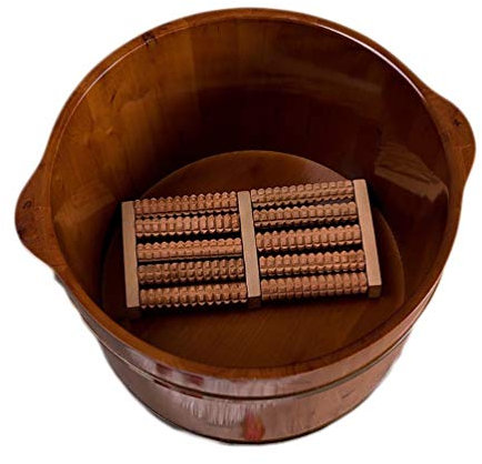 SilteD Holzfass-Fußbad-Fußwanne zum Einweichen der Füße, Holzeimer für Pediküre, Fußbad-Whirlpool, Fußbad-Eimer, Fußbecken für Erwachsene (Größe: B) Present