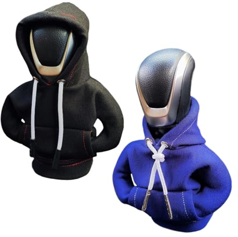 Faderr 2 Stück Schalthebel Hoodie, Gangschaltung Hoodie-Abdeckung, Auto Schalthebel Haube, T-Shirt für Gear Shifter, Universal Auto Interieur Dekor für Manuelles oder Automatisches(Schwarz+Blau)
