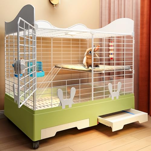SIDID Hasenkäfig Innen für 2 Hasen Kaninchenkäfig mit Rollen und Ausziehbarer Tablett, Heimwerker Meerschweinchen Käfig mit 2 Türen für Kaninchen, Kätzchen(Green,2-Tier)