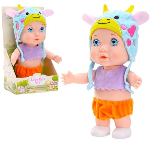 Babypuppe 15 cm groß Sammlerpuppe Minipüppchen mit Tierbekleidung 6 Inch Mini Puppe Puppenspielzeug für Kinder ab 3 Jahren (Rind)