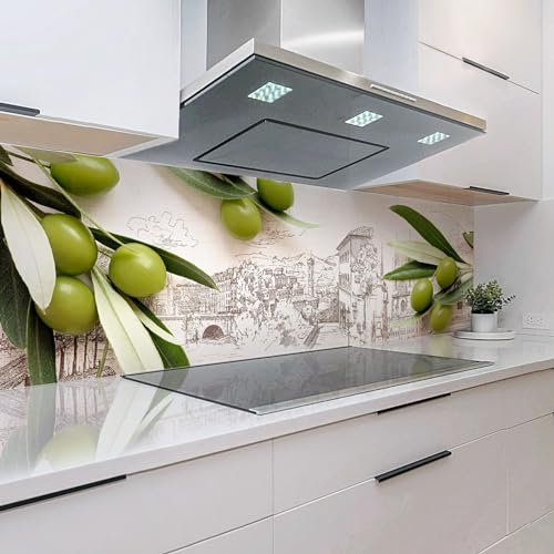 Rodnik Küchenrückwand robuste ABS-Kunststoff Platte Monolith in Deluxe Qualität, Direktdruck. MOTIVAUSWAHL (Grüne Oliven)