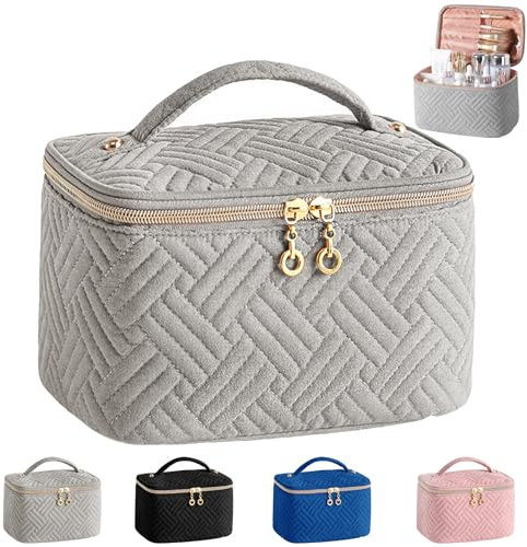 YOUYIKE Kosmetiktasche Damen, kulturtasche Damen, Groß Make Up Tasche, Organizer mit Bürstenfach, Kulturtasche PU Leder, Tragbare Makeup Bag (grau)