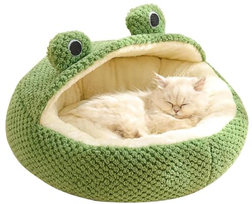 Rund Hundekissen, Weiches Bett für kleine Hunde und Katzen, Kleine Frosch-Haustiernest-Serie, Waschbar Hundekorb, Hausschuhe, Schlafsack für Zwergspitz, Kätzchen, Katzen, Hund, L Grün