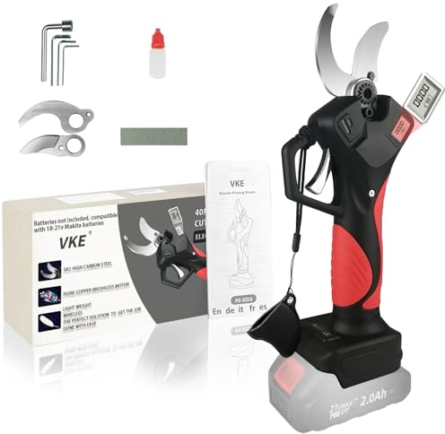 VKE Akku Astschere Max 40mm Schneiddurchmesser mit LED, 600W ProfessionelleSchnurlose Elektrische Gartenschere Anzeige Kompatibel mit 18V Akku Akku Gartenschere(blue BLACK- RED LINE)