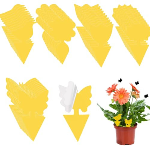 50Pcs Pièges À Insectes, Jaune Double Face Attrape Collant, Pendaison Pièges pour Insecte Volant, 5 Styles de Plantes Anti Mouches Autocollants, Pour Jardin Plante Fleur